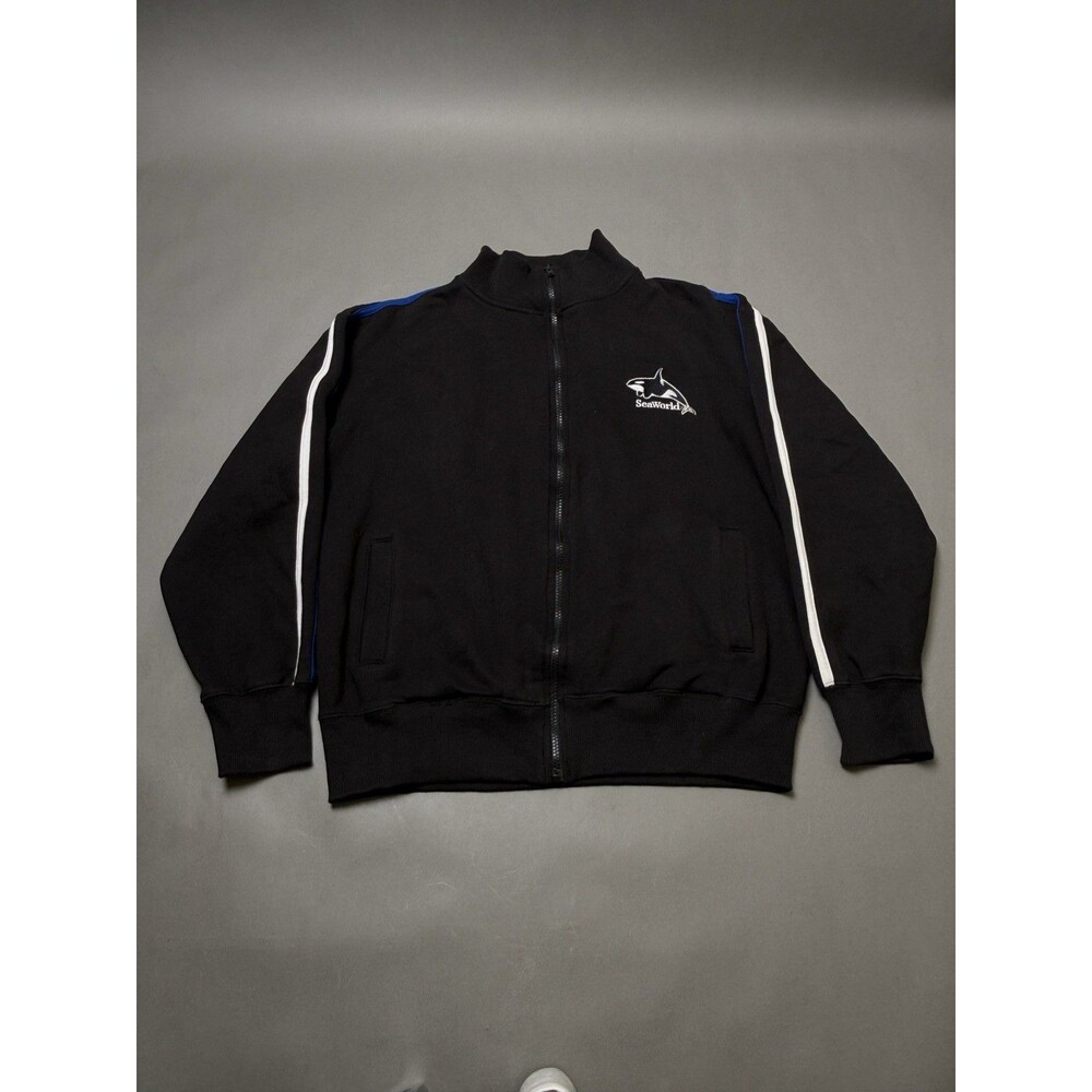 Vintage SEAWORLD  Zip Up Black Track Jacket Size Medium Shamu